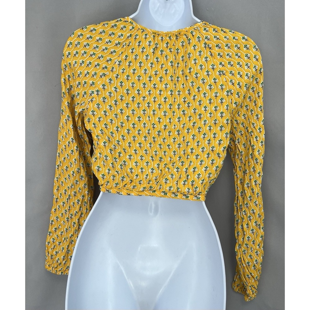 Rhode Dainty Lotus Print Wrap Top Yellow/Turquoise Sz XS Long Sleeve - Picture 3 of 10